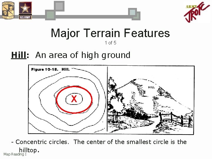 Major Terrain Features 1 of 5 Hill: An area of high ground X -