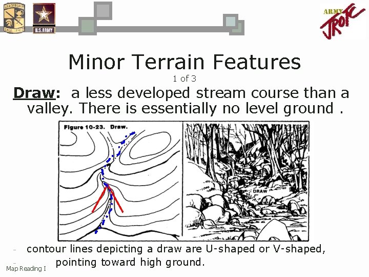 Minor Terrain Features 1 of 3 Draw: a less developed stream course than a