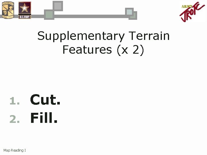 Supplementary Terrain Features (x 2) 1. 2. Map Reading I Cut. Fill. 