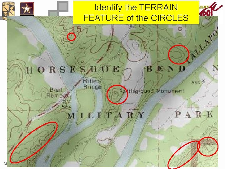 Identify the TERRAIN FEATURE of the CIRCLES Map Reading I 