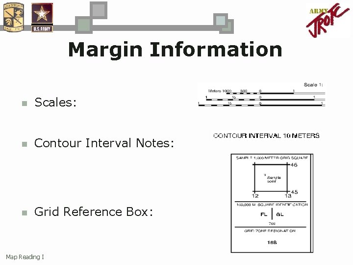 Margin Information n Scales: n Contour Interval Notes: n Grid Reference Box: Map Reading