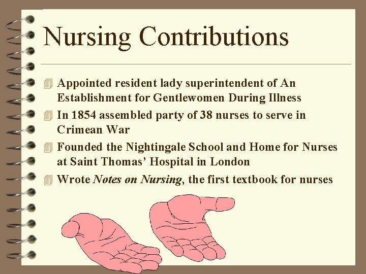 Nursing Contributions 4 Appointed resident lady superintendent of An Establishment for Gentlewomen During Illness