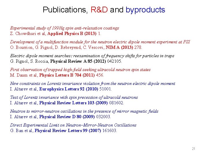 Publications, R&D and byproducts Experimental study of 199 Hg spin anti-relaxation coatings Z. Chowdhuri Publications, R&D and byproducts Experimental study of 199 Hg spin anti-relaxation coatings Z. Chowdhuri