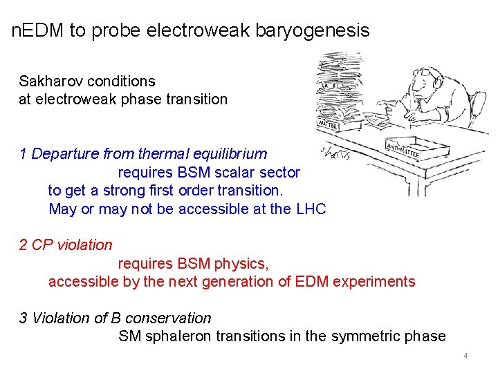 n. EDM to probe electroweak baryogenesis Sakharov conditions at electroweak phase transition 1 Departure n. EDM to probe electroweak baryogenesis Sakharov conditions at electroweak phase transition 1 Departure
