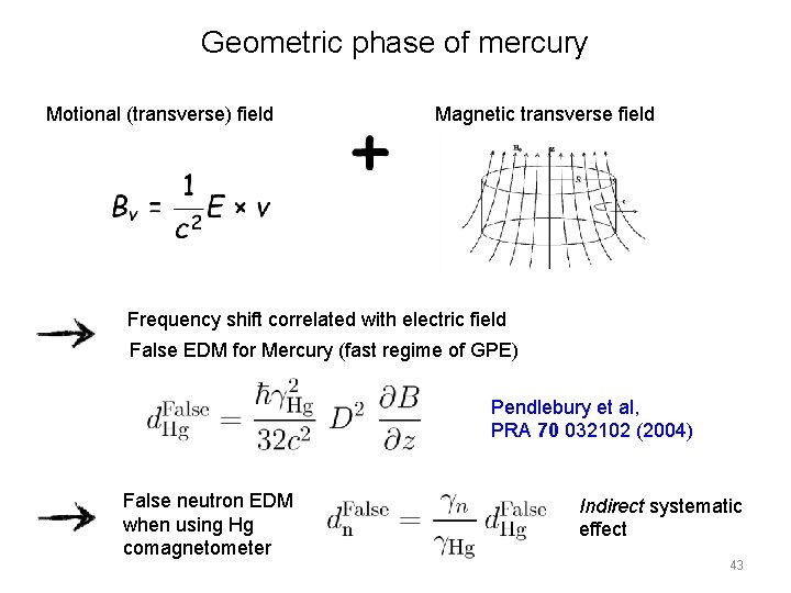 Geometric phase of mercury Motional (transverse) field Magnetic transverse field Frequency shift correlated with Geometric phase of mercury Motional (transverse) field Magnetic transverse field Frequency shift correlated with