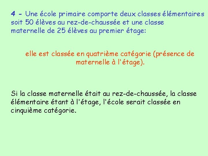4 - Une école primaire comporte deux classes élémentaires soit 50 élèves au rez-de-chaussée