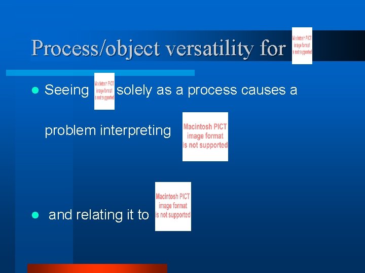 Process/object versatility for l Seeing solely as a process causes a problem interpreting l