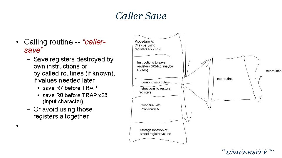 Caller Save • Calling routine -- “callersave” – Save registers destroyed by own instructions