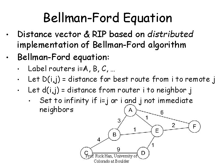 Chapter 4 Distributed Bellmanford Routing Professor Rick Han
