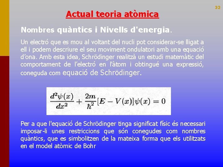 Actual teoria atòmica Nombres quàntics i Nivells d'energia. Un electró que es mou al