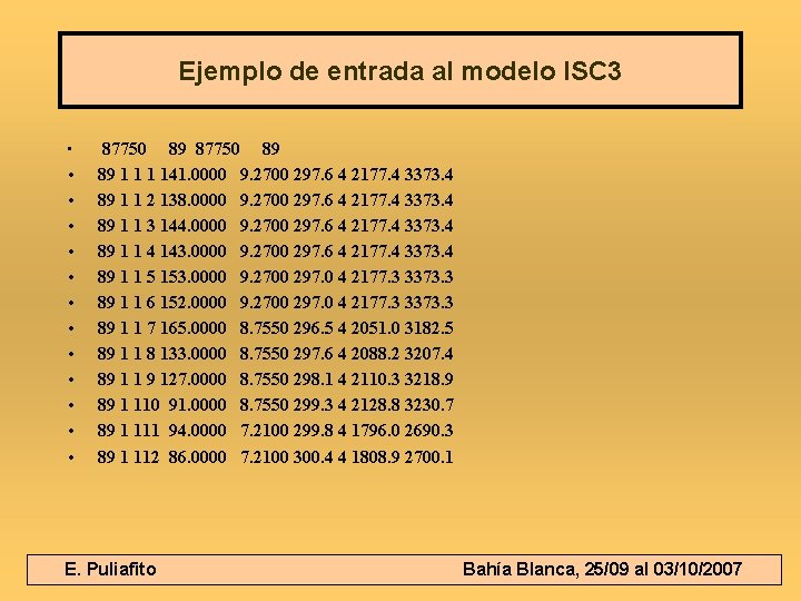 Ejemplo de entrada al modelo ISC 3 • • • • 87750 89 89