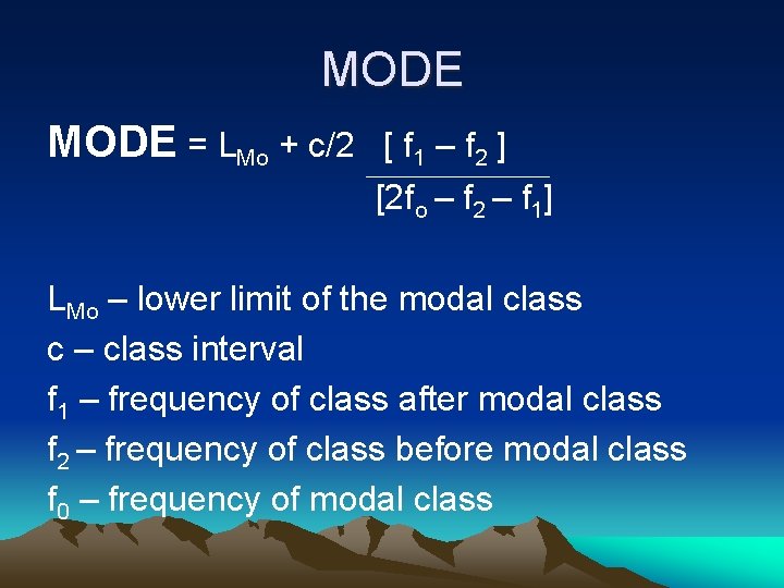 MODE = LMo + c/2 [ f 1 – f 2 ] [2 f