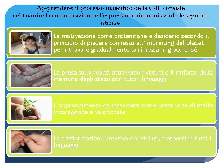 Ap-prendere: il processo maieutico della Gd. L consiste nel favorire la comunicazione e l’espressione