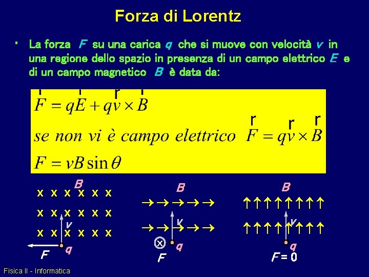 Forza di Lorentz • La forza F su una carica q che si muove