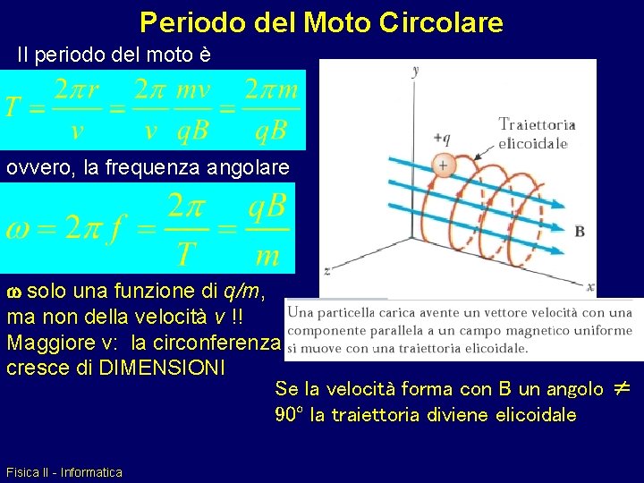 Periodo del Moto Circolare Il periodo del moto è ovvero, la frequenza angolare w