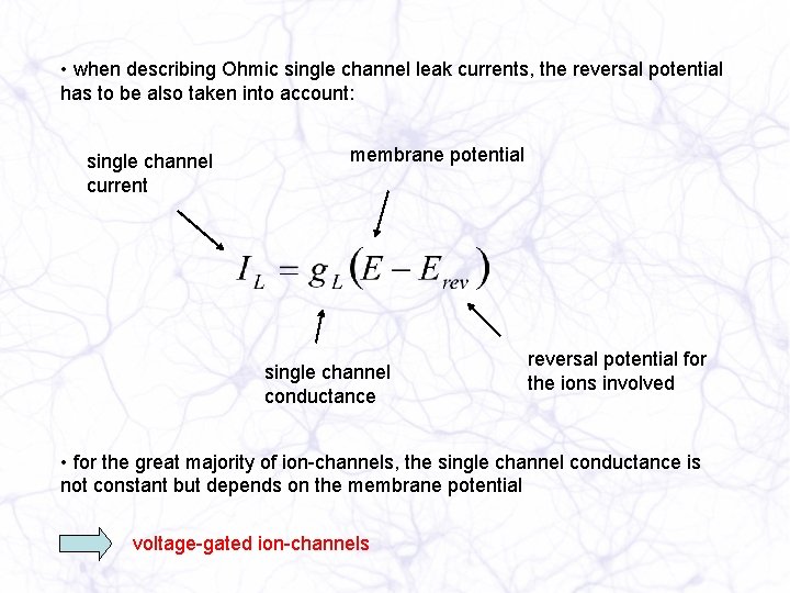  • when describing Ohmic single channel leak currents, the reversal potential has to