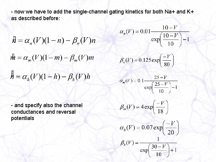 - now we have to add the single-channel gating kinetics for both Na+ and