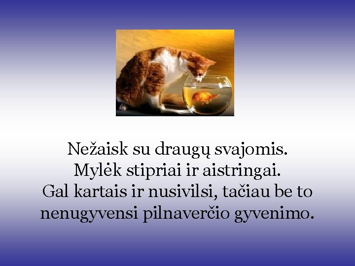 Nežaisk su draugų svajomis. Mylėk stipriai ir aistringai. Gal kartais ir nusivilsi, tačiau be Nežaisk su draugų svajomis. Mylėk stipriai ir aistringai. Gal kartais ir nusivilsi, tačiau be