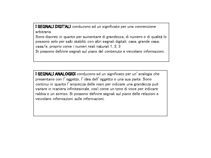 I SEGNALI DIGITALI conducono ad un significato per una convenzione arbitraria Sono discreti in