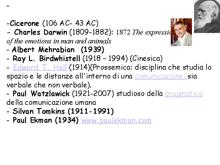 -Cicerone (106 AC- 43 AC) - Charles Darwin (1809 -1882): 1872 The expression of