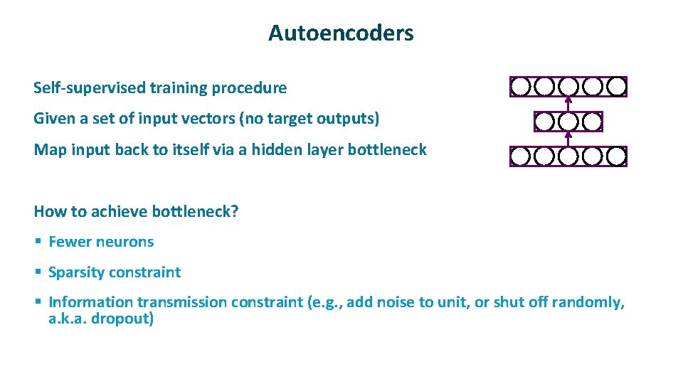 Autoencoders ü ü Self-supervised training procedure Given a set of input vectors (no target