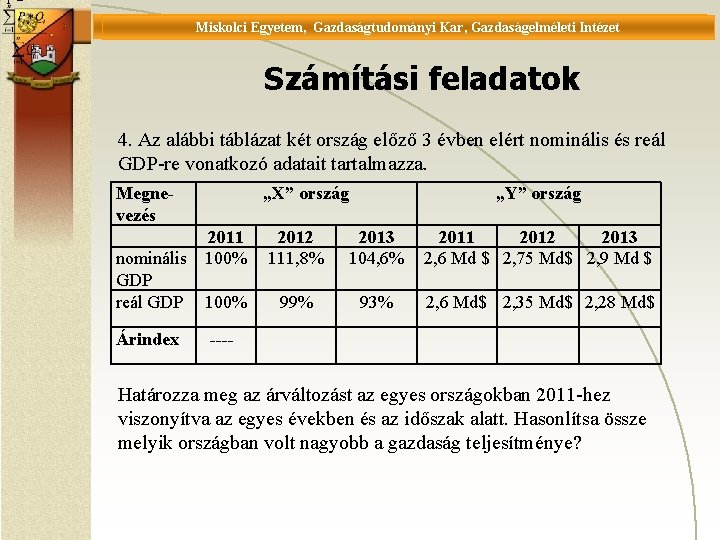 P = Universität Miskolc, Fakultät für Wirtschaftswissenschaften, Istitut für Wirtschaftstheorie Miskolci Egyetem, Gazdaságtudományi Kar,