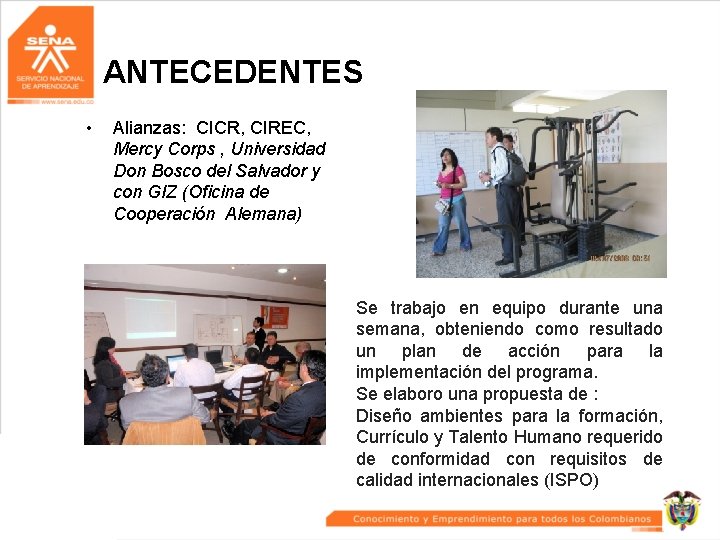 ANTECEDENTES • Alianzas: CICR, CIREC, Mercy Corps , Universidad Don Bosco del Salvador y