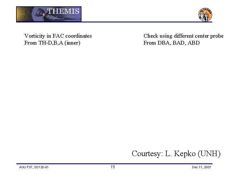 Vorticity in FAC coordinates From TH-D, B, A (inner) Check using different center probe