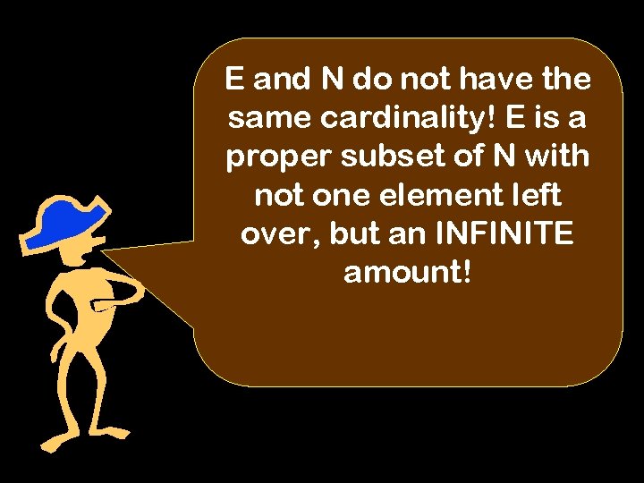 E and N do not have the same cardinality! E is a proper subset