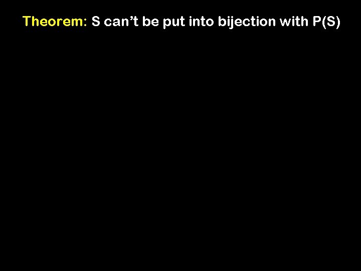 Theorem: S can’t be put into bijection with P(S) 