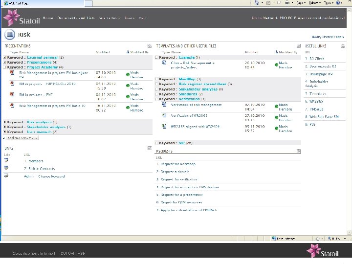 Presentations, tools, request, examples… Classification: Internal 2010 -11 -26 Presentations, tools, request, examples… Classification: Internal 2010 -11 -26