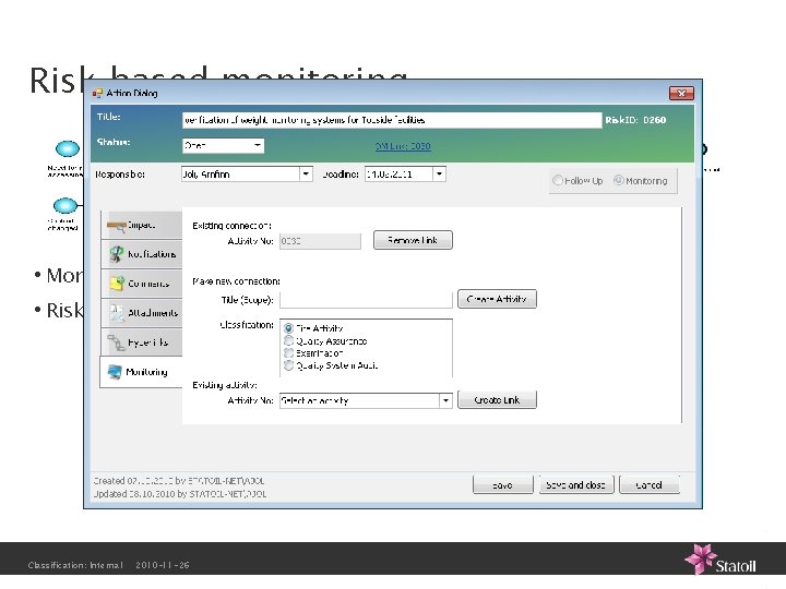 Risk based monitoring • Monitoring Activities are one of the tools we have to