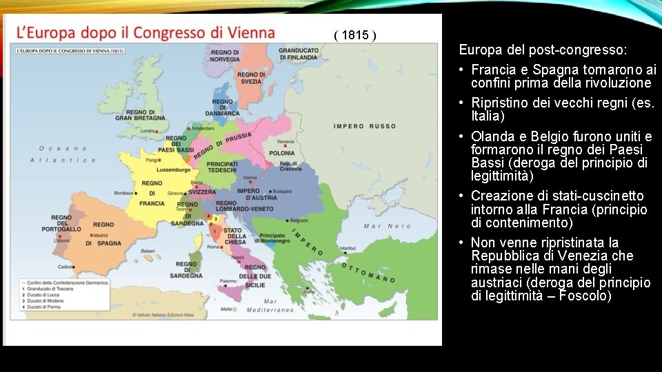 ( 1815 ) Europa del post-congresso: • Francia e Spagna tornarono ai confini prima