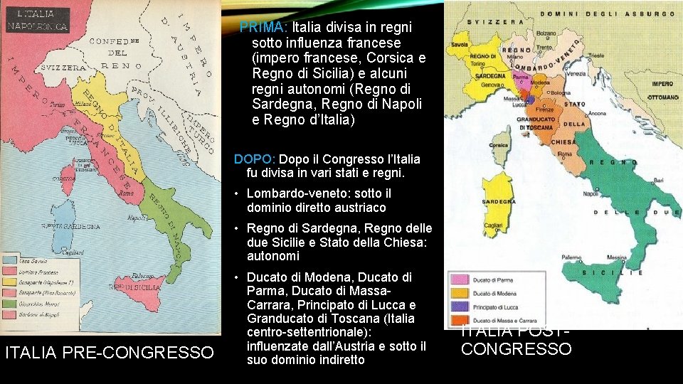 PRIMA: Italia divisa in regni sotto influenza francese (impero francese, Corsica e Regno di