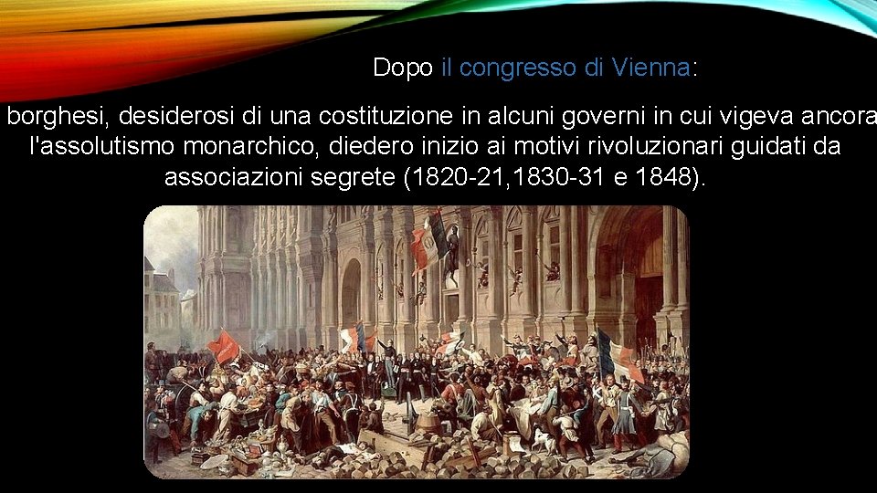 Dopo il congresso di Vienna: borghesi, desiderosi di una costituzione in alcuni governi in