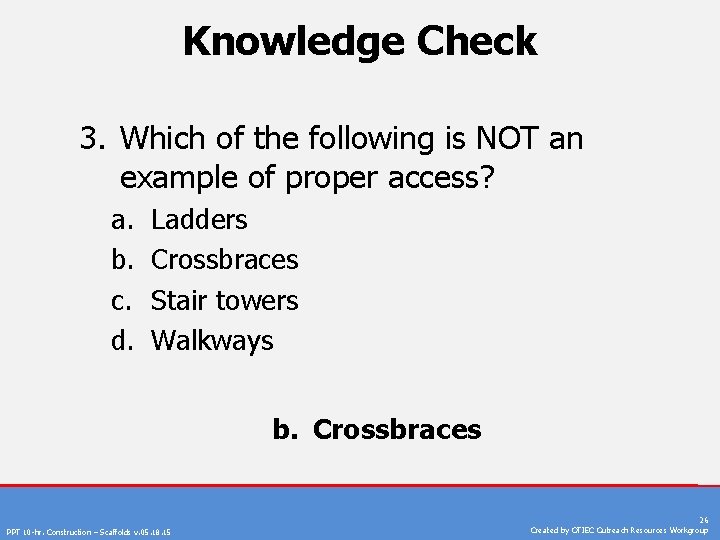 Knowledge Check 3. Which of the following is NOT an example of proper access?