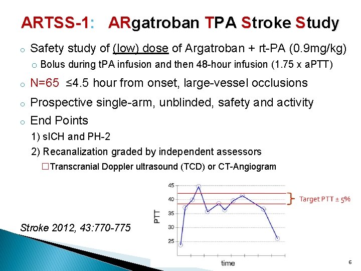 ARTSS-1: ARgatroban TPA Stroke Study o Safety study of (low) dose of Argatroban +