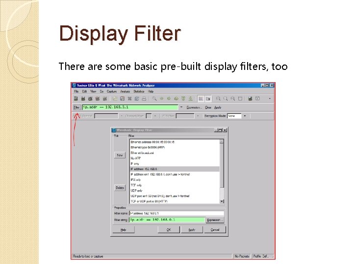 Display Filter There are some basic pre-built display filters, too 