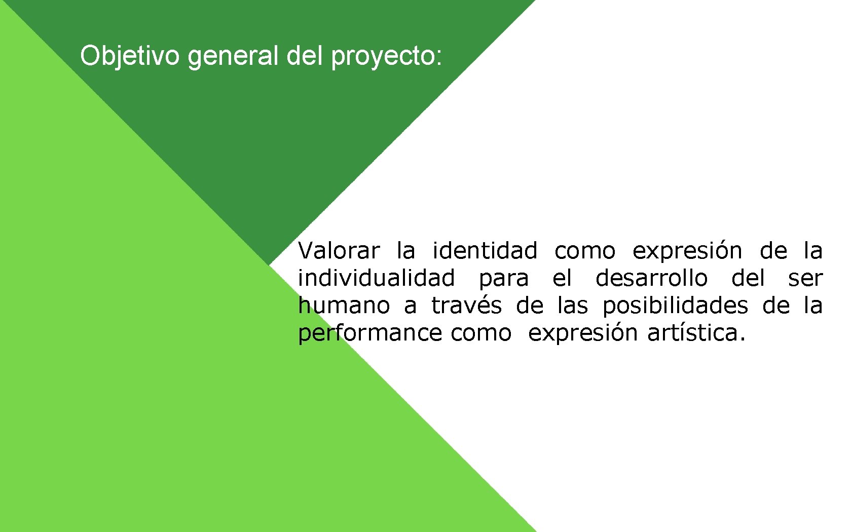Objetivo general del proyecto: Valorar la identidad como expresión de la individualidad para el Objetivo general del proyecto: Valorar la identidad como expresión de la individualidad para el