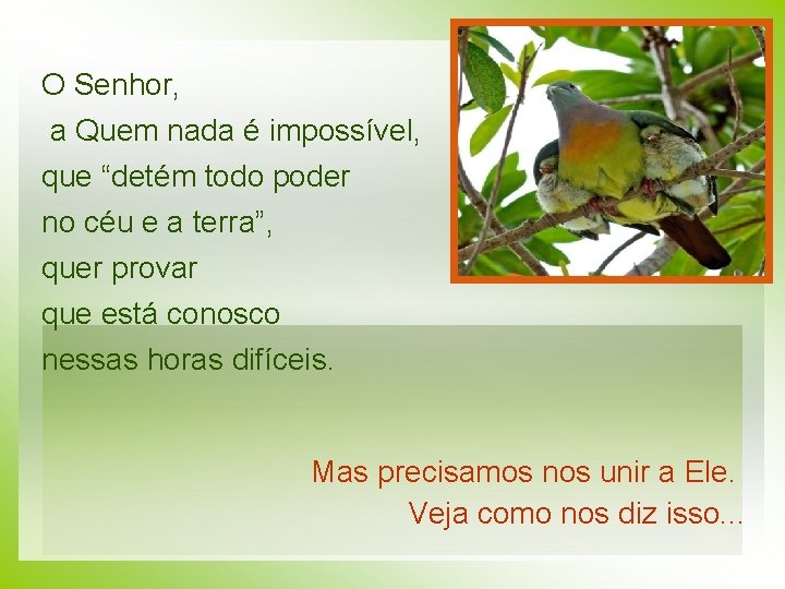 O Senhor, a Quem nada é impossível, que “detém todo poder no céu e O Senhor, a Quem nada é impossível, que “detém todo poder no céu e