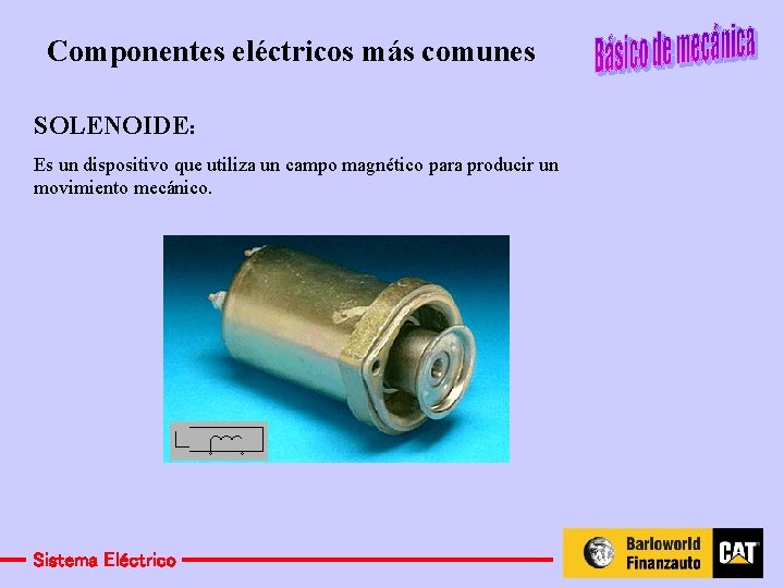 Componentes eléctricos más comunes SOLENOIDE: Es un dispositivo que utiliza un campo magnético para