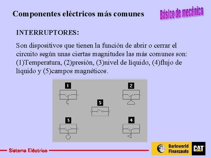 Componentes eléctricos más comunes INTERRUPTORES: Son dispositivos que tienen la función de abrir o