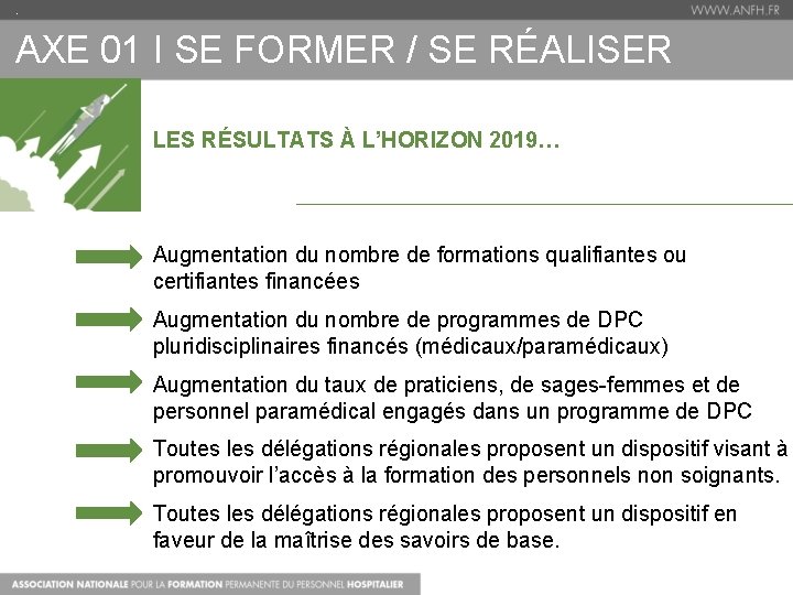 . AXE 01 I SE FORMER / SE RÉALISER LES RÉSULTATS À L’HORIZON 2019…