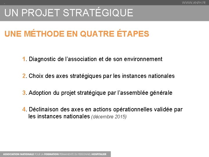 . UN PROJET STRATÉGIQUE UNE MÉTHODE EN QUATRE ÉTAPES 1. Diagnostic de l’association et