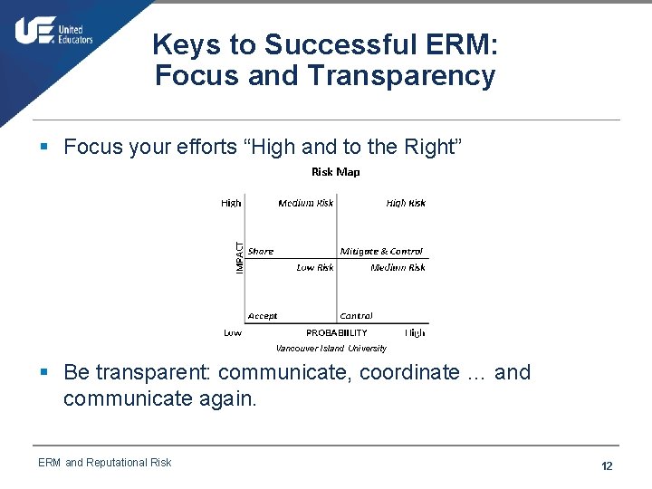 Keys to Successful ERM: Focus and Transparency § Focus your efforts “High and to