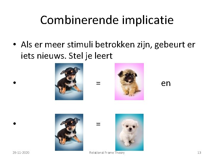 Combinerende implicatie • Als er meer stimuli betrokken zijn, gebeurt er iets nieuws. Stel