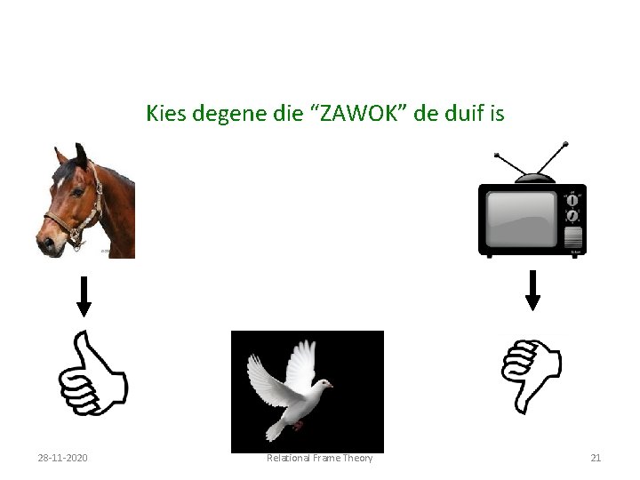 Kies degene die “ZAWOKˮ de duif is 28 -11 -2020 Relational Frame Theory 21