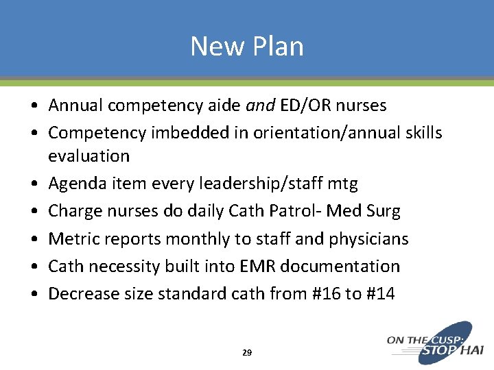 New Plan • Annual competency aide and ED/OR nurses • Competency imbedded in orientation/annual
