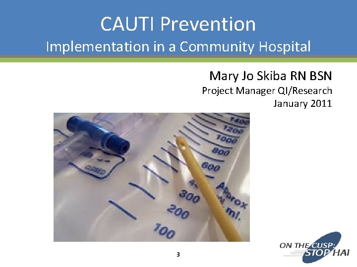 CAUTI Prevention Implementation in a Community Hospital Mary Jo Skiba RN BSN Project Manager