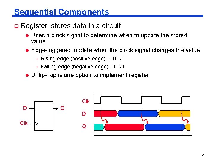 Sequential Components q Register: stores data in a circuit l l Uses a clock
